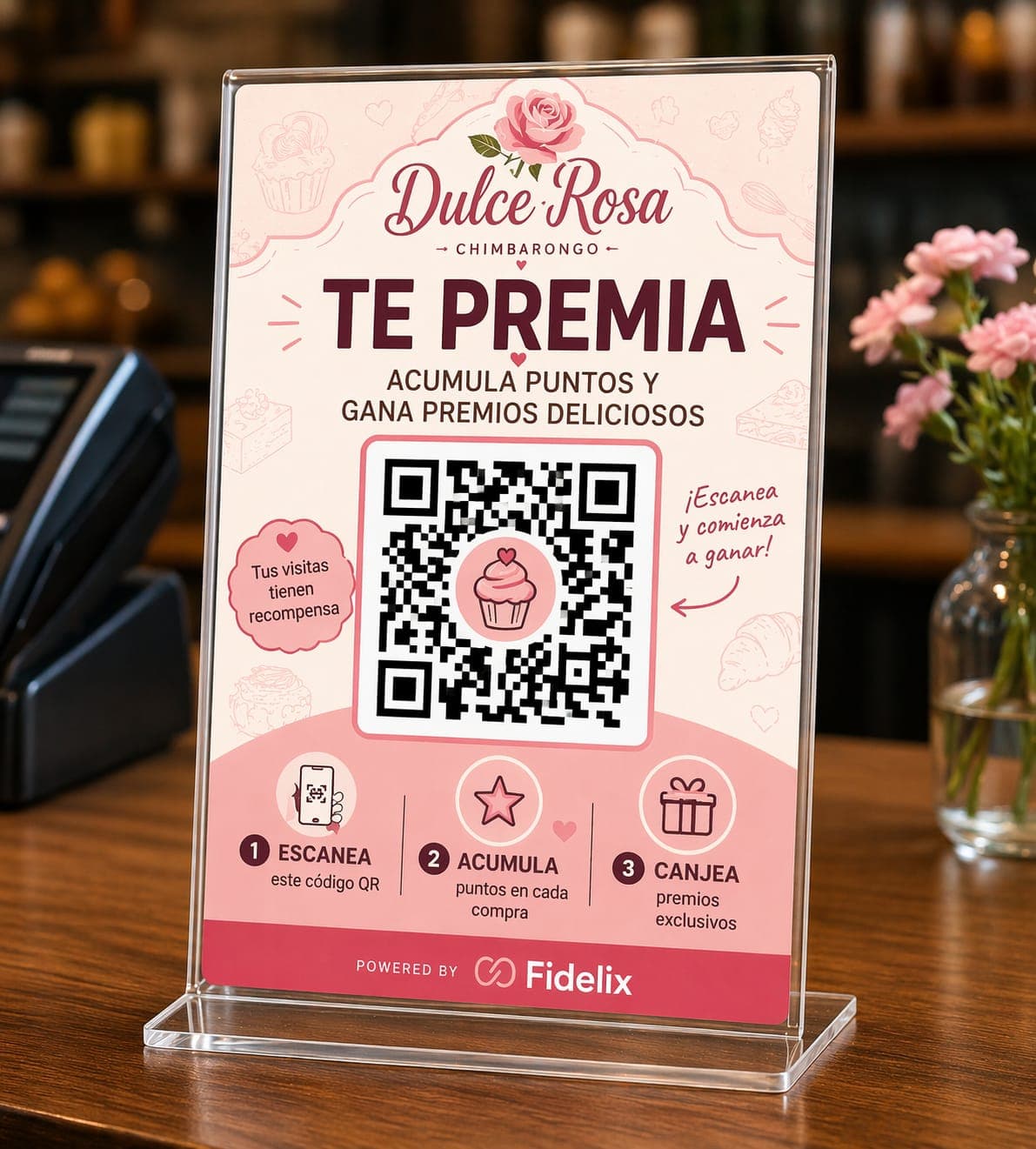 Acrilico Fidelix con QR y recompensas en sushi